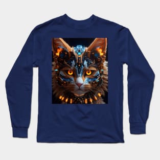 Sci-fi Robotic White Cat Head Long Sleeve T-Shirt